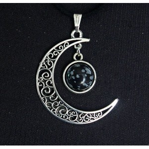 Кулон из обсидиана снежного "луна", круг 12мм