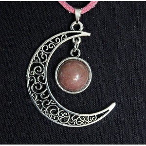 Кулон из родонита "луна", круг 12мм