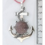 Кулон из родонита "якорь", круг 20мм