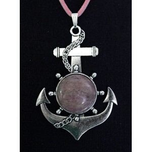 Кулон из родонита "якорь", круг 20мм