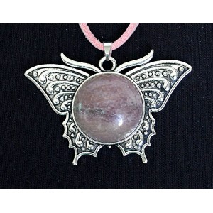 Кулон из родонита "бабочка", круг 20мм