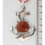 Кулон из сардоникса "якорь", круг 20мм