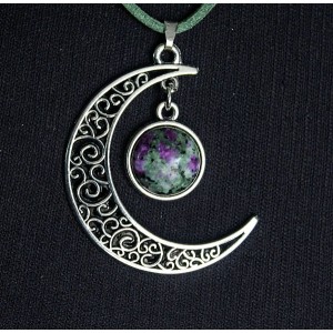 Кулон из цоизита "луна", круг 12мм