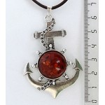 Кулон из янтаря (переплавленый) "якорь", цвет коньячный, круг 20мм