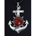 Кулон из янтаря (переплавленый) "якорь", цвет коньячный, круг 20мм
