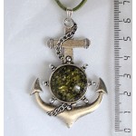 Кулон из янтаря (переплавленый) "якорь", цвет зеленый, круг 20мм