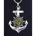 Кулон из янтаря (переплавленый) "якорь", цвет зеленый, круг 20мм