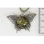 Кулон из янтаря (переплавленый) "бабочка", цвет зеленый, круг 20мм