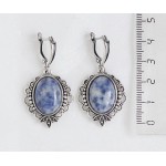 Серьги из лазурита (бело-синий), овал 18х13мм, оправа "трилистник", швензы посеребрение