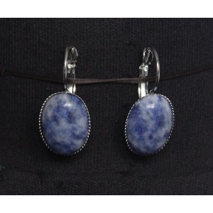 Серьги из лазурита (бело-синий), овал 18х13мм, замок петелька