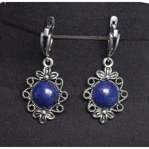 Серьги из лазурита (синий) "2 цветка", круг 12мм