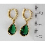 Серьги из циркона зеленого "капля" замок колечки