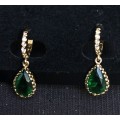 Серьги из циркона зеленого "капля" замок колечки