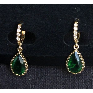 Серьги из циркона зеленого "капля" замок колечки