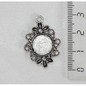 Основа для кулона с сеттингом "2 цветка", круг 12мм, цвет ант. серебро