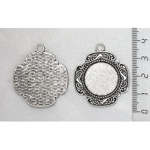Основа для кулона "цветок 4 лепестка", круг 20мм, цвет ант.серебро