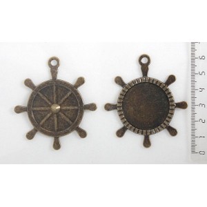 Основа для кулона "штурвал", круг 30мм, цвет бронза
