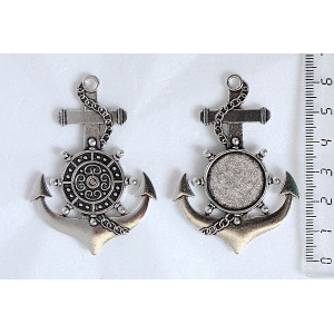 Основа для кулона "якорь", круг 20мм цвет ант.серебро