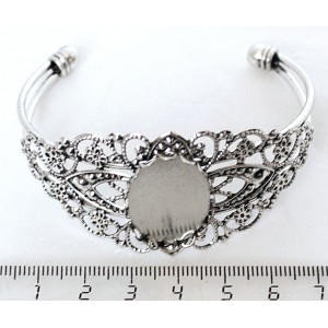 Основа для жесткого браслета, филигрань+сеттинг овал 25х18мм цвет ант.серебро