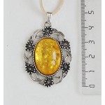 Кулон из янтаря (переплавленый), цвет желтый, овал 25х18мм, оправа "торжество"