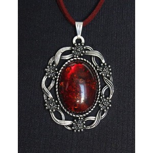 Кулон из янтаря (переплавленый), цвет коньячный, овал 25х18мм, оправа "торжество"