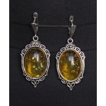 Серьги из янтаря (переплавленый), цвет желтый, овал 25х18мм, оправа "медальон", швензы посеребрение