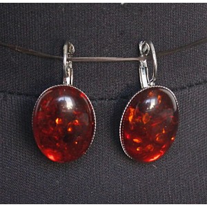 Серьги из янтаря (переплавленый), цвет коньячный, овал 25х18мм, замок петелька