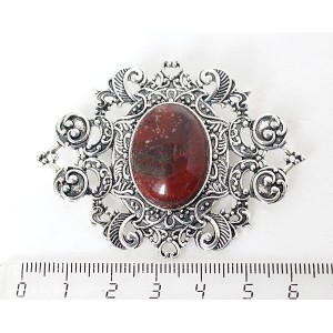 Брошь из яшмы красно-коричневой "филигрань", овал 25х18мм