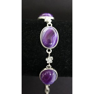Браслет из агата фиолетового (тонировка), овалы 18х13мм + мет. цветок, цепочка