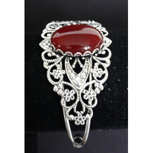 Браслет из сердолика, овал 25х18мм, жесткая основа цвет ант.серебро