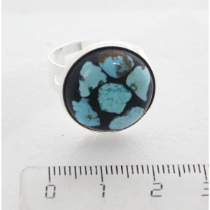 Кольцо с бирюзой натуральной, мозаика, круг 18мм