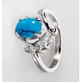 Кольцо с бирюзой (имитация), родиум, цвет темно-голубой "чайка"