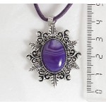 Кулон из агата фиолетового (тонировка), овал 18х13мм, оправа "папоротник"