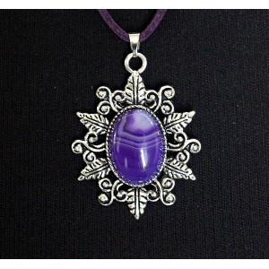 Кулон из агата фиолетового (тонировка), овал 18х13мм, оправа "папоротник"