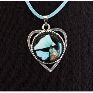 Кулон из бирюзы (натуральная), мозаика, круг 18мм, оправа "сердечко"