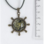 Кулон из янтаря (переплавленый) "штурвал", цвет зеленый, круг 20мм