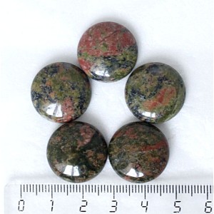 Унакит, кабошон круг 20мм