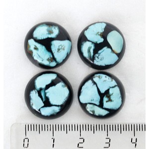 Бирюза натуральная, кабошон мозаика круг 18мм, черный фон