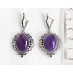 Cерьги из агата фиолетового (тонировка), овал 18х13мм, оправа "трилистник", швензы посеребрение