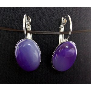 Cерьги из агата фиолетового (тонировка), овал 18х13мм, замок петелька