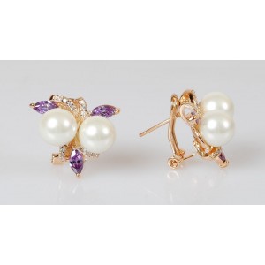 Cерьги из аметиста (синт.) "жемчужный букет"