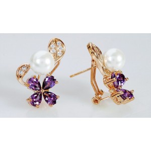 Cерьги из аметиста (синт.) "жемчужный цветок"