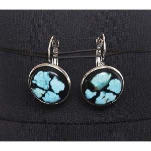 Cерьги из бирюзы (натуральная), мозаика, круг 18мм, замок петелька