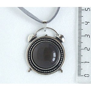 Кулон из агата серого, круг 20мм, оправа "будильник"