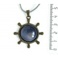 Кулон из агата серого, круг 20мм, оправа "штурвал" цвет бронза
