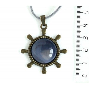Кулон из агата серого, круг 20мм, оправа "штурвал" цвет бронза
