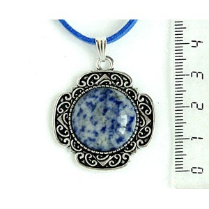 Кулон из лазурита (бело-синий), круг 20мм, оправа "4 лепестка"