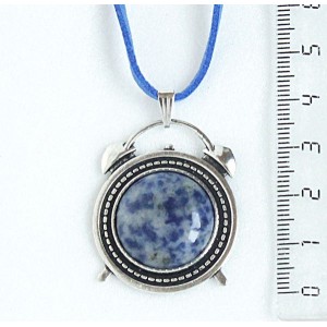 Кулон из лазурита (бело-синий), круг 20мм, оправа "будильник"