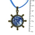 Кулон из лазурита (бело-синий), круг 20мм, оправа "штурвал" цвет бронза 