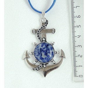 Кулон из лазурита (бело-синий) "якорь", круг 20мм